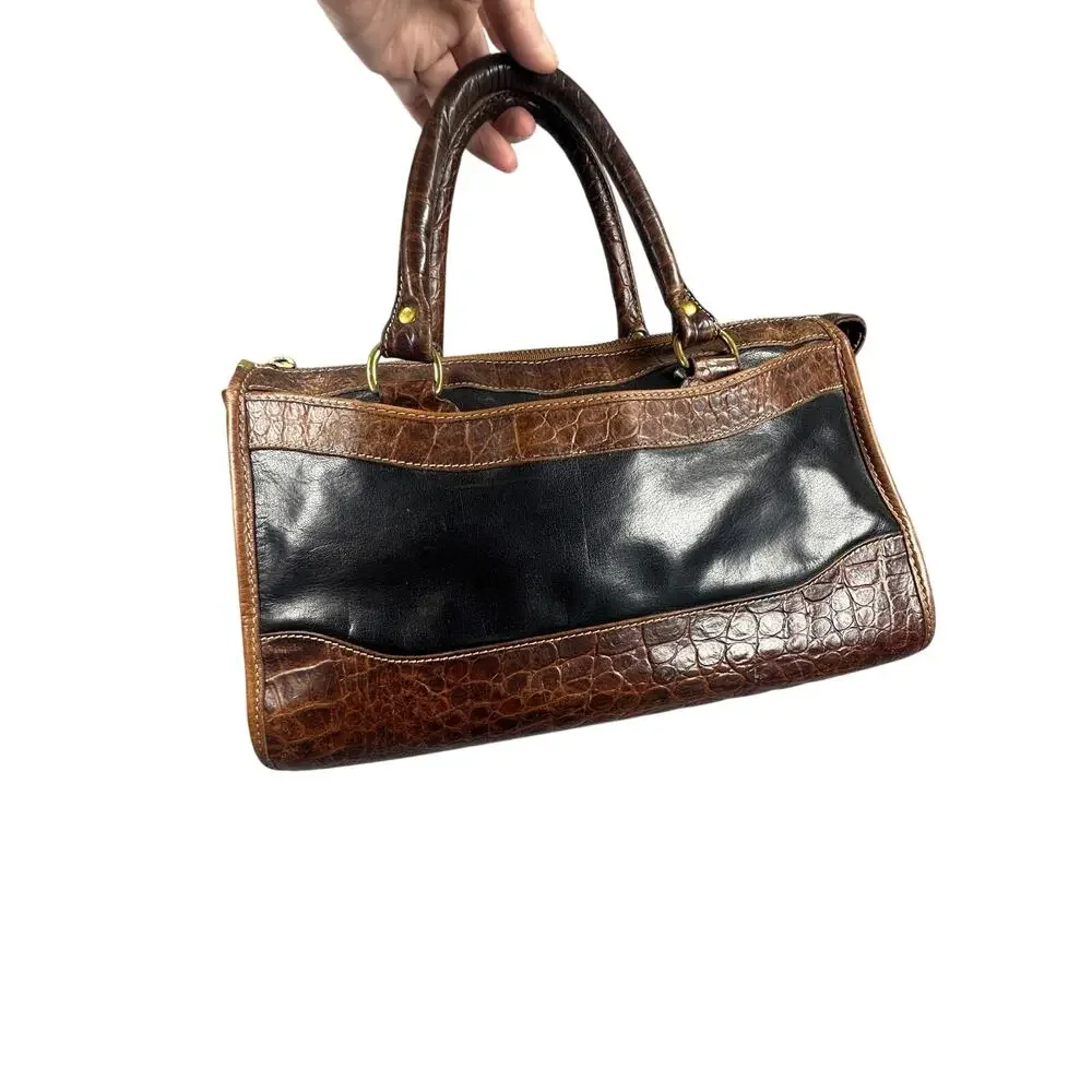 Brahmin Satchel Handbag Brown Croc Embossed Leather Classic